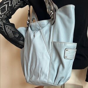 Tignanello rare Blue Leather Shoulder Bag multi striped interior